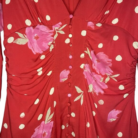 NWT Free People Date Night Mini Dress Strawberry Combo Red Floral Polka Dot Med - Picture 4 of 16